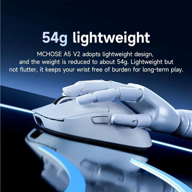 Alt view image 3 of 7 - MCHOSE A5 V2 Ultra Wireless Gaming Mouse Triple Mode BT/2.4G/Type-C Wired 26000 DPI Optical Sensor 5 Programmable Buttons 130h Battery Life 54g Lightweight Ergonomic Mouse for PC/Mac (White)