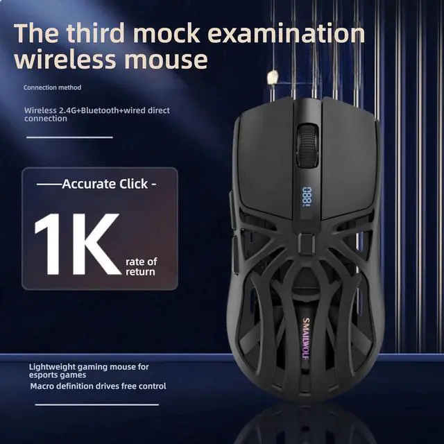 Alt view image 2 of 7 - Hole Hollow Gamin Mouse with 6-Speed DPI, 2.4G Wireless & Bluetooth 5.1, Type-C Charging, 10000Hz Polling Rate (White)