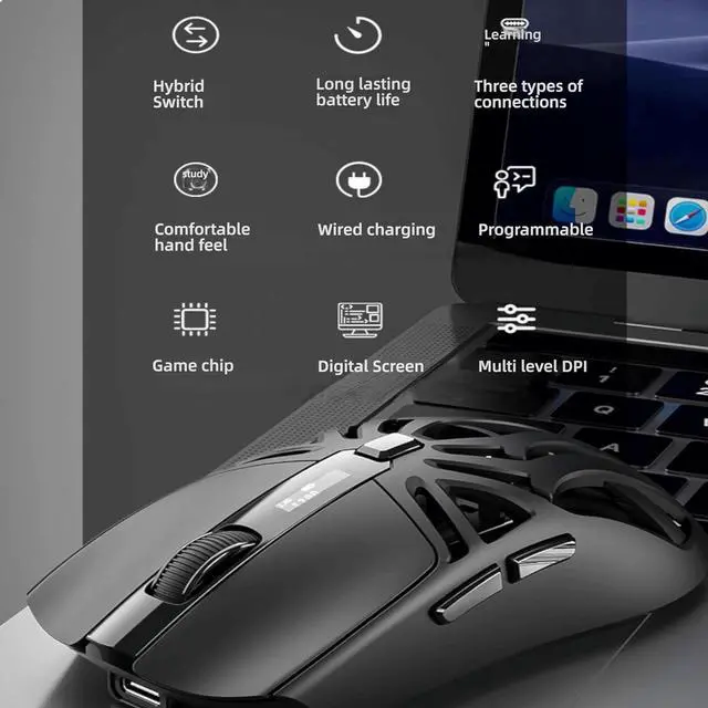 Alt view image 6 of 7 - Hole Hollow Gamin Mouse with 6-Speed DPI, 2.4G Wireless & Bluetooth 5.1, Type-C Charging, 10000Hz Polling Rate (White)