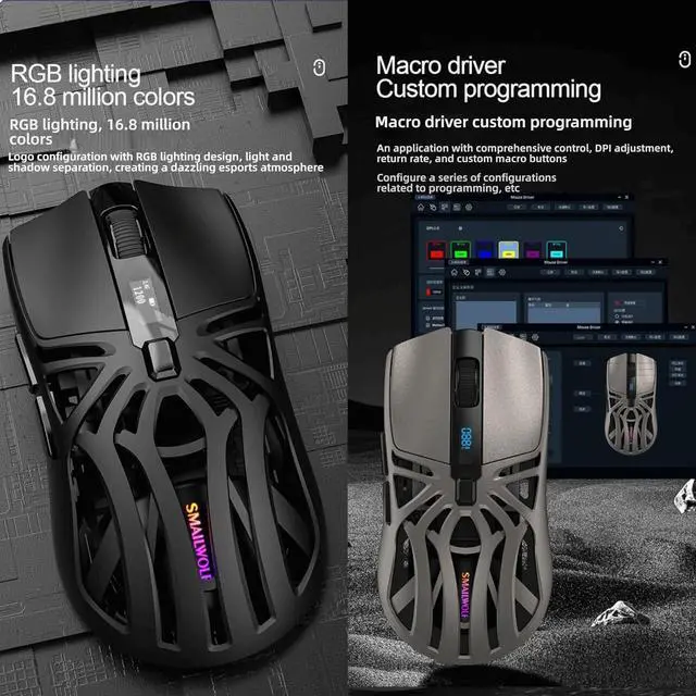 Alt view image 7 of 7 - Hole Hollow Gamin Mouse with 6-Speed DPI, 2.4G Wireless & Bluetooth 5.1, Type-C Charging, 10000Hz Polling Rate (White)