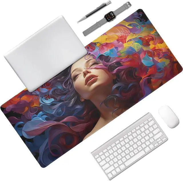 Alt view image 2 of 6 - Durable and Washable Oil Painting Designed Mouse Pad 35.5 x 16 Inch, Non-Slip Rubber Base, Ideal for Easy Typing and Gaming