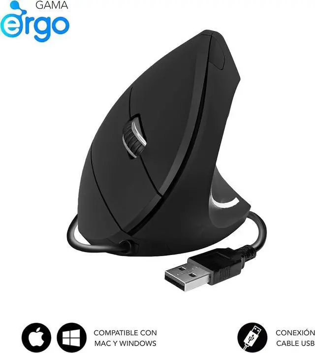Alt view image 2 of 7 - Glide Vertical Ergo Wired Mouse Black, Black/White