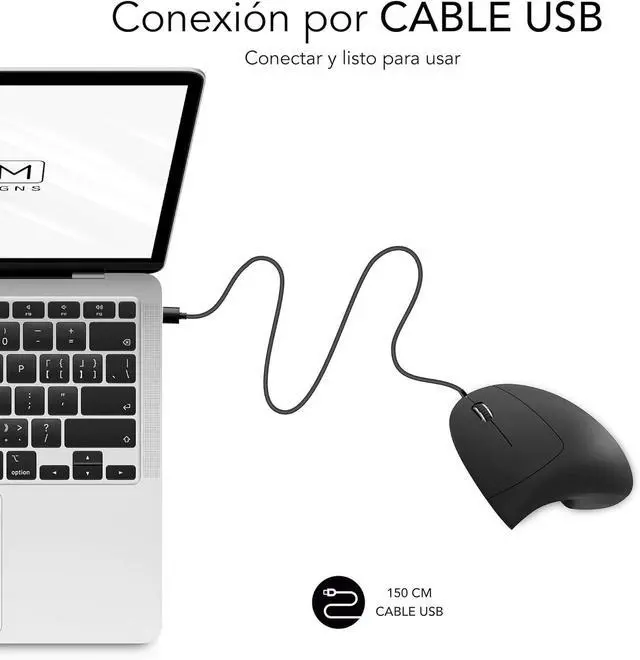 Alt view image 3 of 7 - Glide Vertical Ergo Wired Mouse Black, Black/White