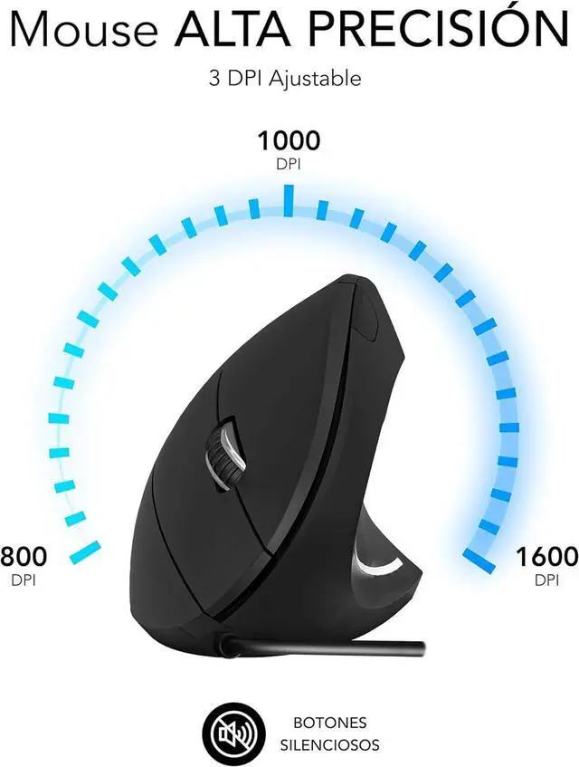 Alt view image 5 of 7 - Glide Vertical Ergo Wired Mouse Black, Black/White