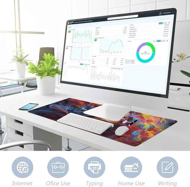 Alt view image 5 of 6 - Durable and Washable Oil Painting Designed Mouse Pad 35.5 x 16 Inch, Non-Slip Rubber Base, Ideal for Easy Typing and Gaming