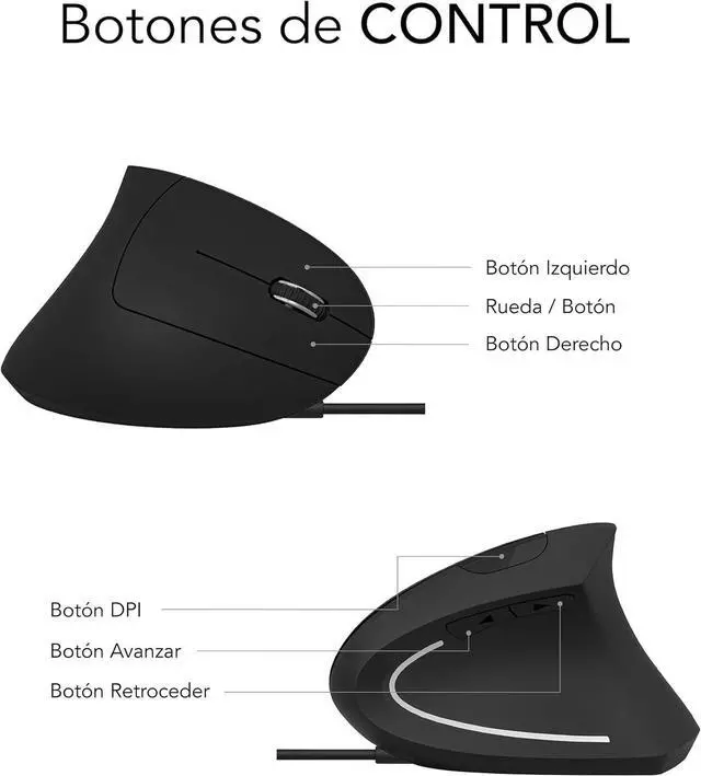Alt view image 6 of 7 - Glide Vertical Ergo Wired Mouse Black, Black/White