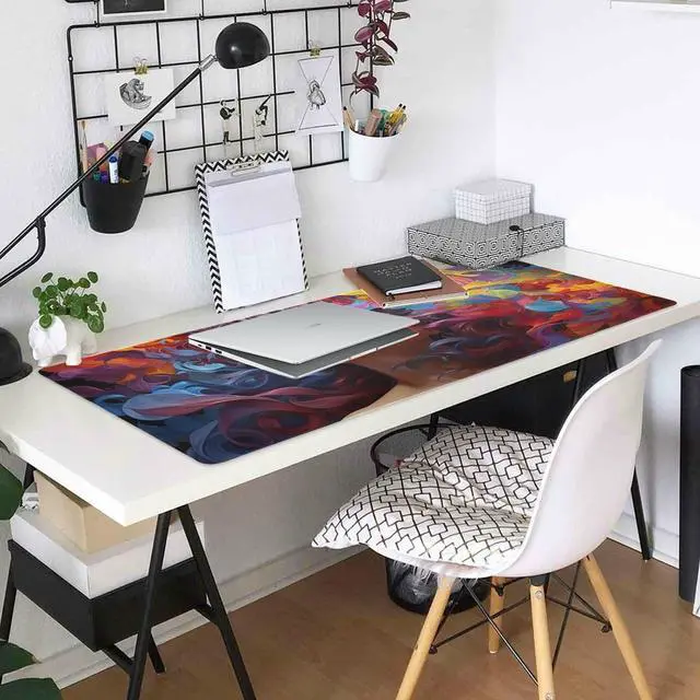 Alt view image 6 of 6 - Durable and Washable Oil Painting Designed Mouse Pad 35.5 x 16 Inch, Non-Slip Rubber Base, Ideal for Easy Typing and Gaming