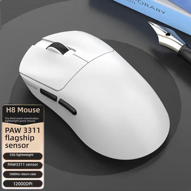 Alt view image 2 of 7 - H8 Gaming Mouse, 12000 DPI, Triple Mode 2.4G/BT/Wired, 1000Hz, 55g Lightweight, Carbon Fiber Design (H8-White)