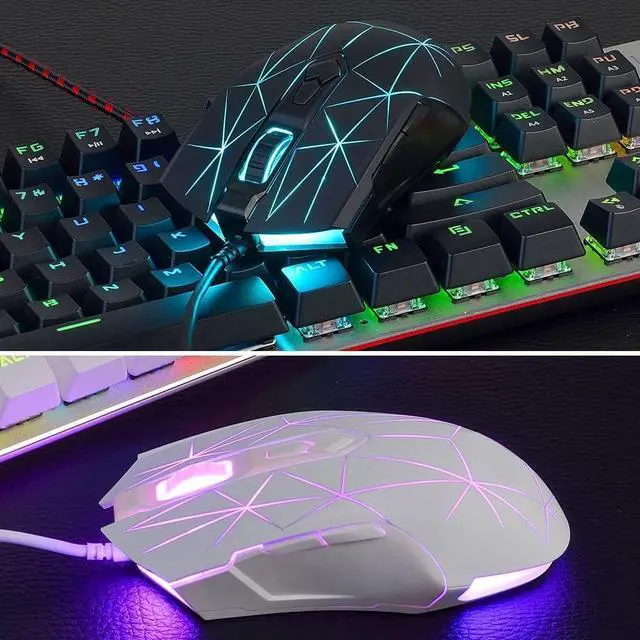 Alt view image 2 of 6 - Computer Accessories AJ52 7 RGB Backlit Modes Wired Professional E-Sports Gaming Mouse Adjustable DPI 750/1000/1250/1500/1750/2000/2500 White + Pattern/565