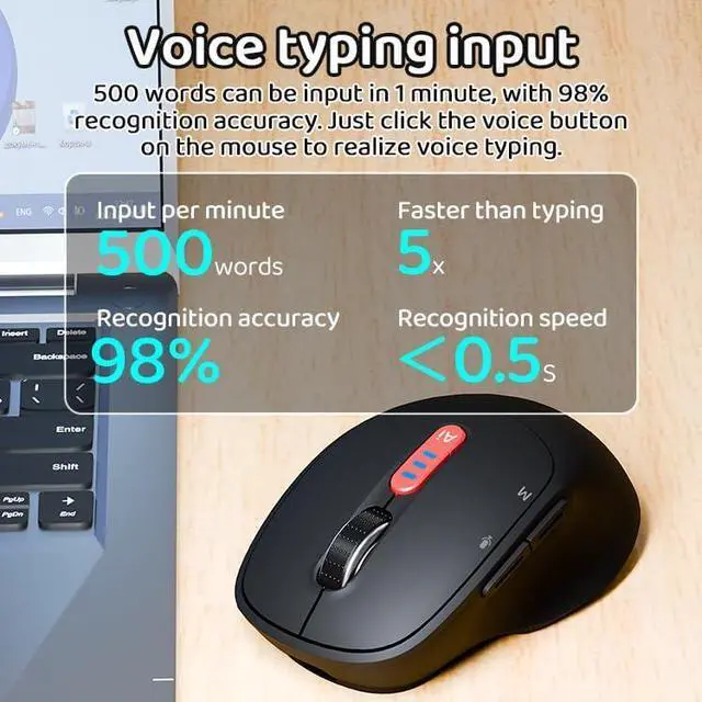 Alt view image 5 of 6 - M9-AI Intelligent Mouse, 1200-2400Dpi, Language Typing Translation, 10m Bluetooth Connection Distance, Low Latency, Screenshot Translation