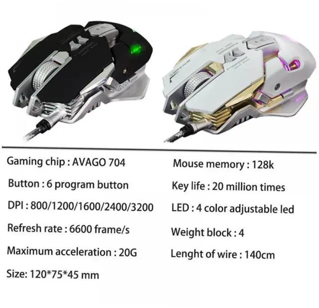 Alt view image 4 of 7 - 2pcs Mouse Silent Gaming High Performance Gaming RGB Gamer Computer Gaming Mice Cool Gaming Essential Gaming Gamer Mice Counterweight X300 White Wired/308, 12345/5