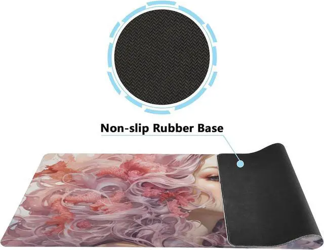 Alt view image 4 of 6 - Mermaid Blowing Bubbles Inspired Design, Large Mouse Pad 35.5 x 16 Inch, Non-Slip Base, Stitched Edges, Perfect for Gaming or Office