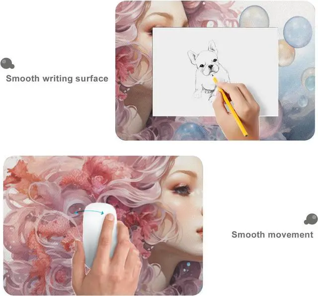 Alt view image 3 of 6 - Mermaid Blowing Bubbles Inspired Design, Large Mouse Pad 35.5 x 16 Inch, Non-Slip Base, Stitched Edges, Perfect for Gaming or Office