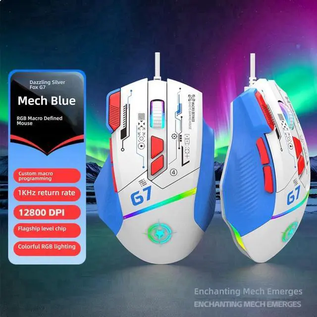 Alt view image 2 of 7 - G7 Gaming Mouse, RGB Backlit, 12800 DPI, 1000Hz Polling Rate, Programmable Buttons (G7-Mecha White)