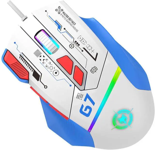 Main image of G7 Gaming Mouse, RGB Backlit, 12800 DPI, 1000Hz Polling Rate, Programmable Buttons (G7-Mecha White)
