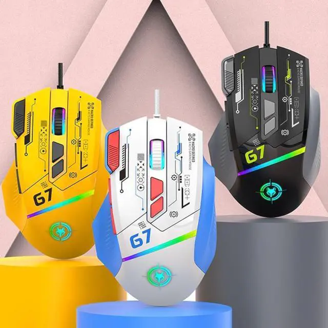 Alt view image 3 of 7 - G7 Gaming Mouse, RGB Backlit, 12800 DPI, 1000Hz Polling Rate, Programmable Buttons (G7-Mecha White)