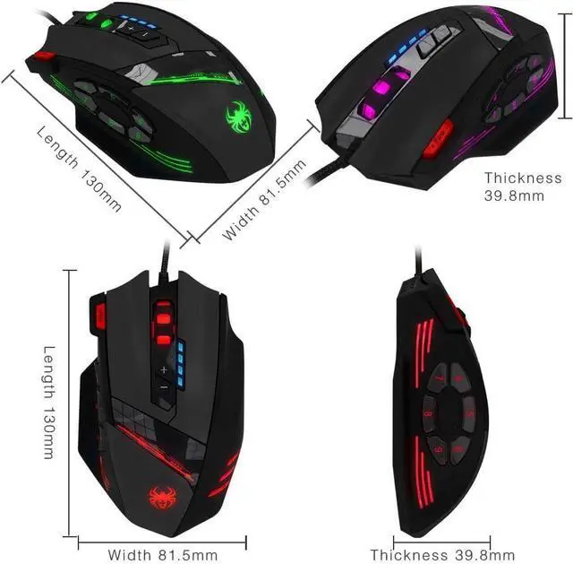 Alt view image 3 of 7 - Computer Accessories C-12 Wired USB Optical Gaming Mouse 12 Programmable Buttons Computer Game Mouse 4 Adjustable DPI 7 LED Light for Game Player/567