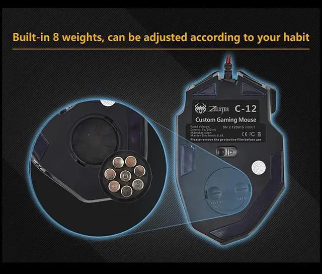 Alt view image 2 of 7 - Computer Accessories C-12 Wired USB Optical Gaming Mouse 12 Programmable Buttons Computer Game Mouse 4 Adjustable DPI 7 LED Light for Game Player/567