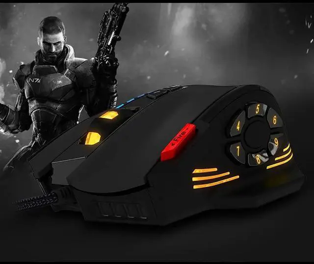 Alt view image 7 of 7 - Computer Accessories C-12 Wired USB Optical Gaming Mouse 12 Programmable Buttons Computer Game Mouse 4 Adjustable DPI 7 LED Light for Game Player/567