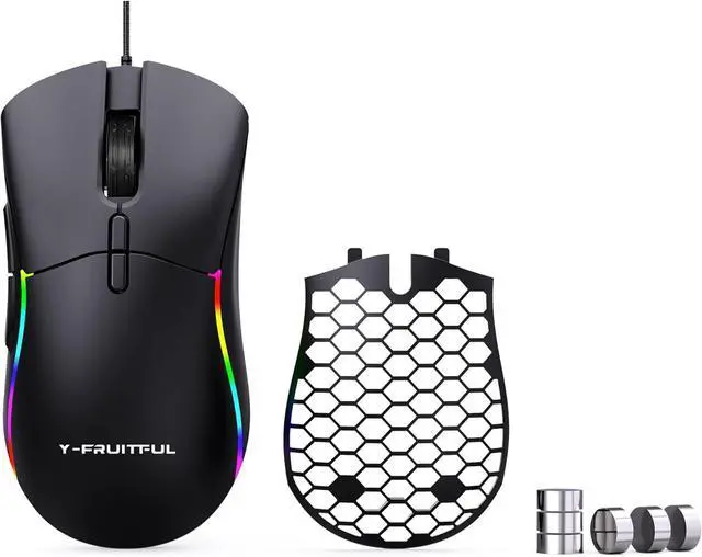 Main image of M68 Gaming Mouse, Hole Gaming Mouse Interchangeable Back Cover, Free counterweightRGB Backlit with 8 Light Modes, 12000 DPI Adjustable, Honeycomb Shell, Black