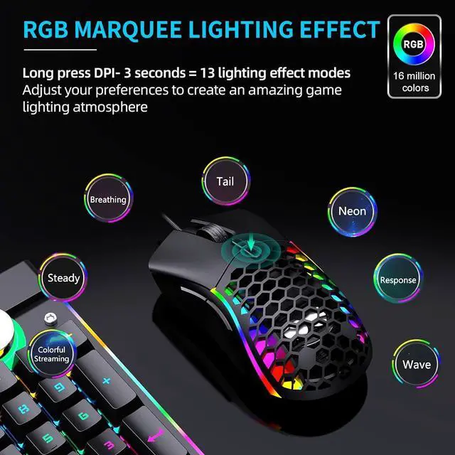 Alt view image 4 of 7 - M68 Gaming Mouse, Hole Gaming Mouse Interchangeable Back Cover, Free counterweightRGB Backlit with 8 Light Modes, 12000 DPI Adjustable, Honeycomb Shell, Black
