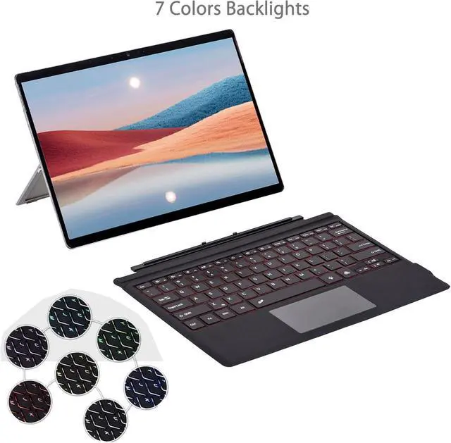 Alt view image 5 of 7 - Wireless Keyboard for Microsoft Surface Pro7 Pro6 Pro5 Pro4 Pro3, Magnetic Detachable BT Keyboard with 7-Color LED Backlit Ultra-Slim Rechargeable Battery Multi-Touch, Black
