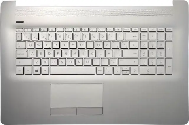 Main image of Laptop Spanish Keyboard Compatible for HP 17-BY0053CL 17-CA0096NR 17-BY0063CL 17-BY0004TX 17-BY0005TX 17-BY0006TX L92785-001 6070B1308113 Silver Palmrest Upper Cover TouchPad 73H1 No Backlit