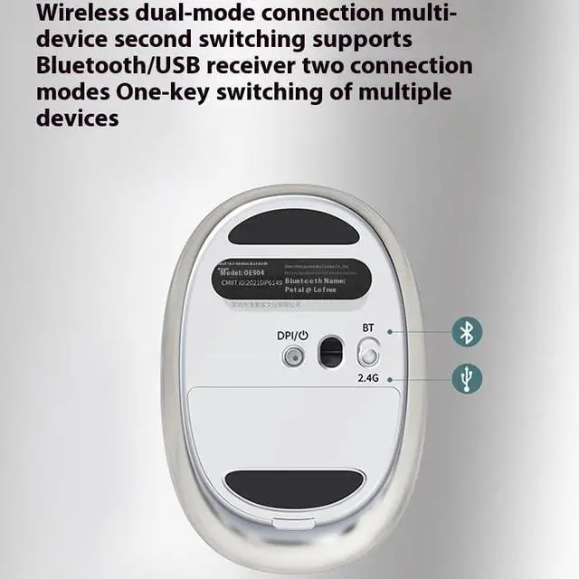 Alt view image 3 of 6 - Bluetooth Wireless Mouse  3600 DPI, Silent Click, Dual Mode (Bluetooth/2.4G), Magnetic Nail Customization, Electroplated Design, for Mac/Windows/Android