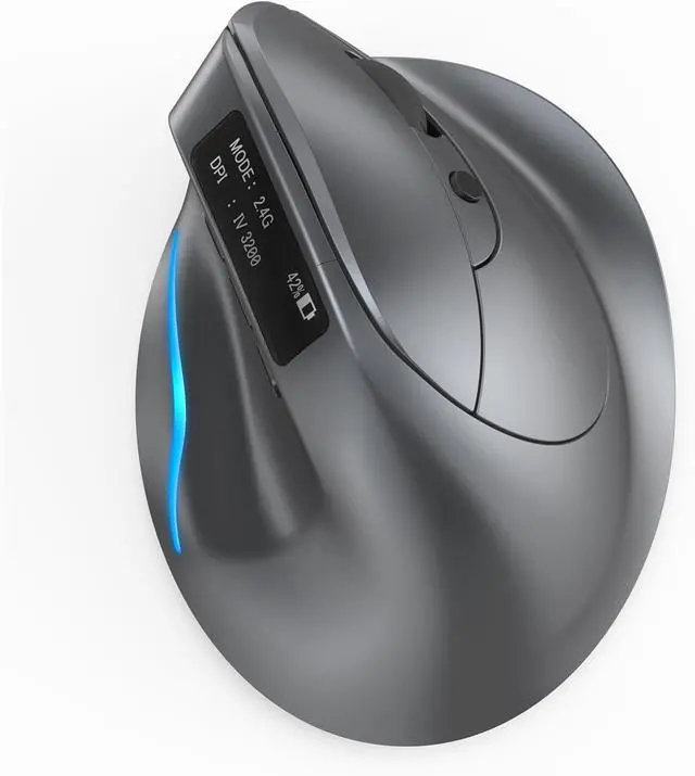 Main image of F-26C Wireless Ergonomic Mouse, Bluetooth & 2.4G, 730mah Large Capacity BatteryOLED Display, Adjustable DPI, LED Backlight, Rechargeable, Gray