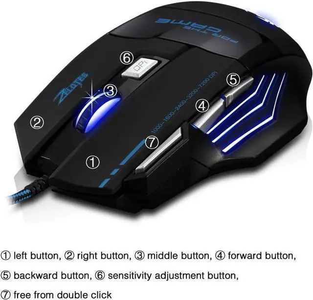 Alt view image 3 of 7 - T-80 Gaming Mouse 7200 DPI Backlit Multi-Color LED Optical 7 Button Mouse Gamer USB Wired Gaming Mouse for Pro Gamer/581