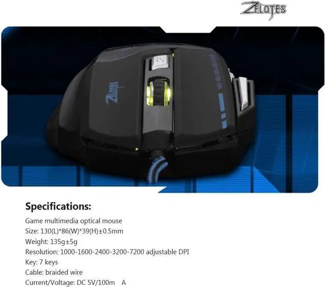 Alt view image 6 of 7 - T-80 Gaming Mouse 7200 DPI Backlit Multi-Color LED Optical 7 Button Mouse Gamer USB Wired Gaming Mouse for Pro Gamer/581
