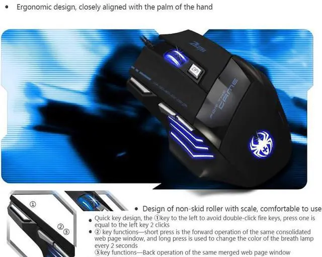 Alt view image 5 of 7 - T-80 Gaming Mouse 7200 DPI Backlit Multi-Color LED Optical 7 Button Mouse Gamer USB Wired Gaming Mouse for Pro Gamer/581