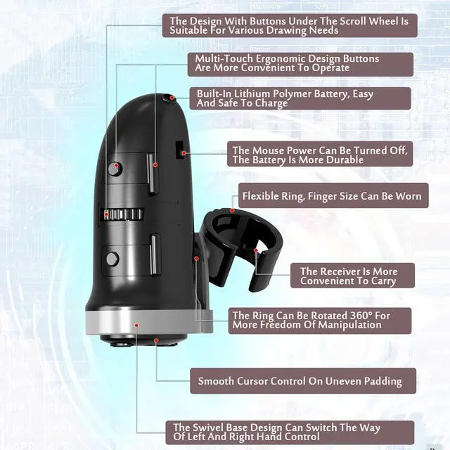 Alt view image 3 of 7 - Wireless Finger Mouse, Wearable Remote Mice PPT Slides Presenter, Rechargeable Lazy Finger Rings Mouse, Adjustable Control Mode, 360° Rotation,Compatible Mac/Windows,Black