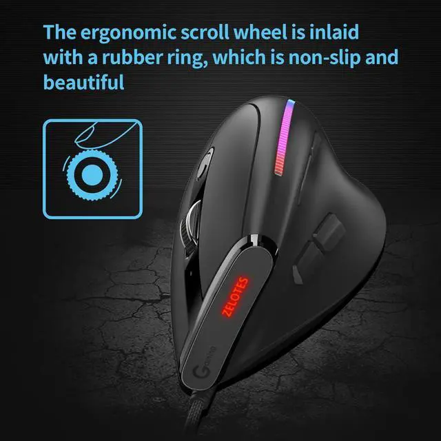 Alt view image 3 of 7 - Mewmewcat Optical Indicator T-50 Vertical Mouse Wired Mouse 9 Keys RGB Optical Mouse 6 Gear DPI Ergonomic Design Black/584