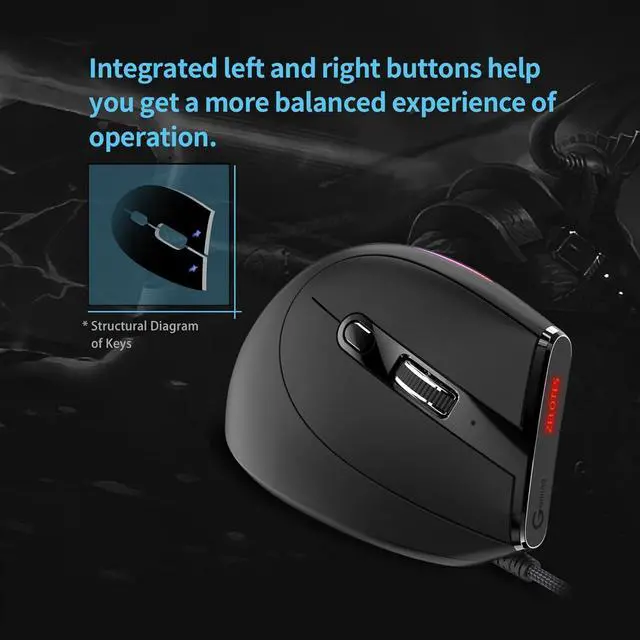 Alt view image 5 of 7 - Mewmewcat Optical Indicator T-50 Vertical Mouse Wired Mouse 9 Keys RGB Optical Mouse 6 Gear DPI Ergonomic Design Black/584