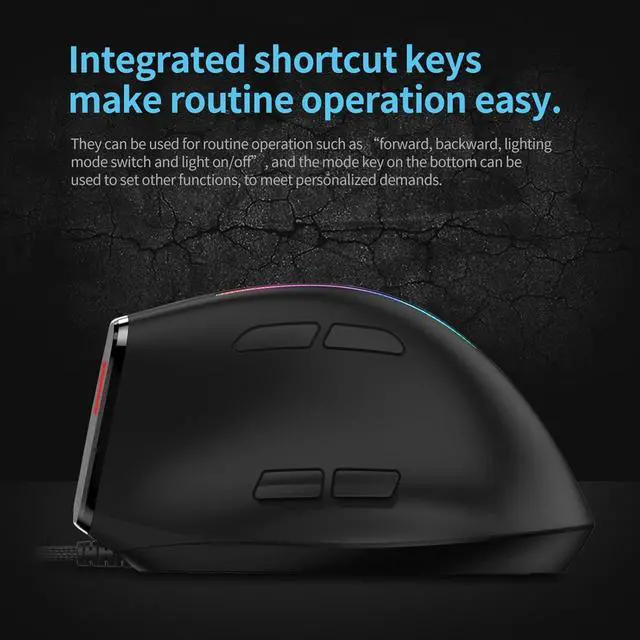 Alt view image 4 of 7 - Mewmewcat Optical Indicator T-50 Vertical Mouse Wired Mouse 9 Keys RGB Optical Mouse 6 Gear DPI Ergonomic Design Black/584