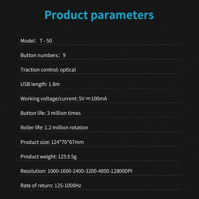 Alt view image 6 of 7 - Mewmewcat Optical Indicator T-50 Vertical Mouse Wired Mouse 9 Keys RGB Optical Mouse 6 Gear DPI Ergonomic Design Black/584