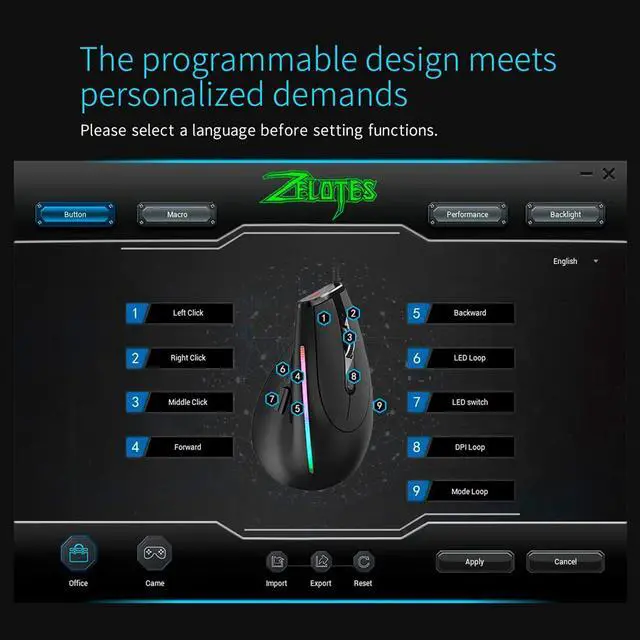Alt view image 7 of 7 - Mewmewcat Optical Indicator T-50 Vertical Mouse Wired Mouse 9 Keys RGB Optical Mouse 6 Gear DPI Ergonomic Design Black/584