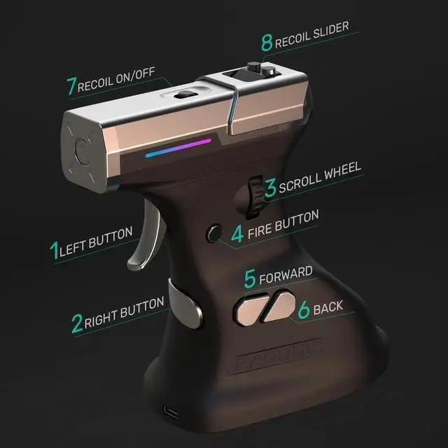 Alt view image 5 of 6 - ErgoStrike7 Next-Gen FPS Gaming Mouse with Recoil (Black) - FPS Gun Grip Mouse, Ergonomic Vertical Design, Wireless/Wired USB for PC Gamers (White)