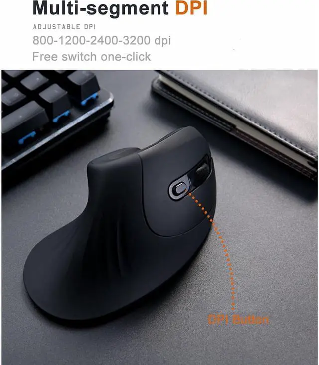 Alt view image 5 of 7 - Ergonomic Mouse Wired Vertical Mouse 6 Buttons 800?1200?2400?3200 dpi Optical Vertical Mouse USB Rechargeable Mouse/148