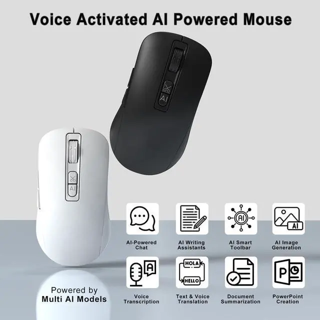 Alt view image 2 of 7 - AI Voice Office Mouse,Wireless Mouse with No Fee for subscription AI Chatbot, Smart Software Control, Support 110 Languages, Prebuilt AI Assistants, Smart Device for Meetings,Office (Windows/Mac)