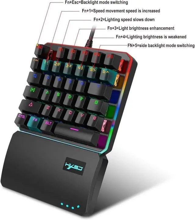 Alt view image 4 of 7 - One Handed Mechanical and Programmable Mouse Combo USB Wired Gaming Keypad and LED Backlit Mouse for LOL/PUBG/Wow/Dota/OW