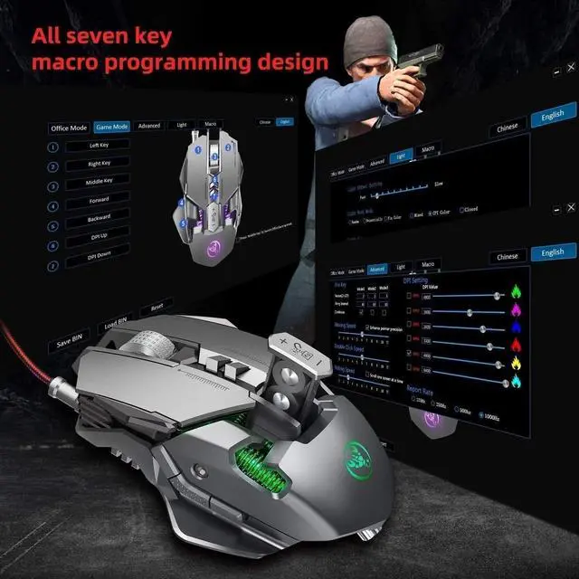 Alt view image 6 of 7 - One Handed Mechanical and Programmable Mouse Combo USB Wired Gaming Keypad and LED Backlit Mouse for LOL/PUBG/Wow/Dota/OW