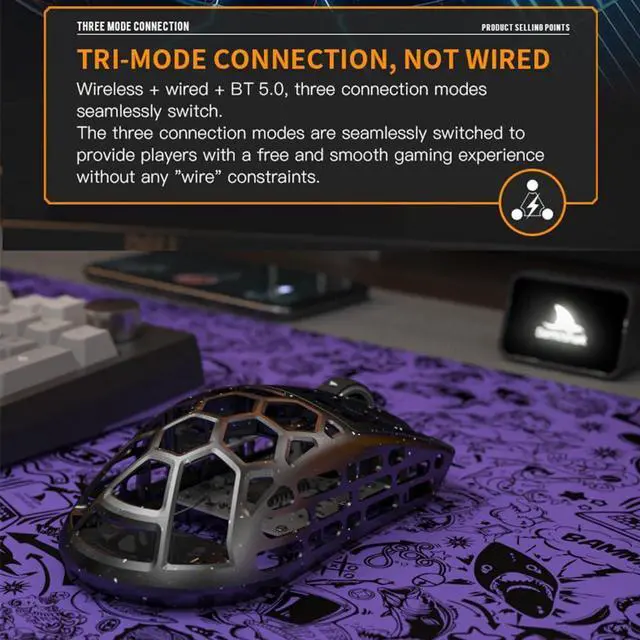 Alt view image 2 of 7 - SYH&AQYE Darmoshark M2 Wireless Mouse BT5.0 2.4G 4KHz Receiver Wired TriMode Rechargeable Gaming Mouse Lightweight Design 26000DPI Adjustable Ergonomic Design Large Capacity Battery