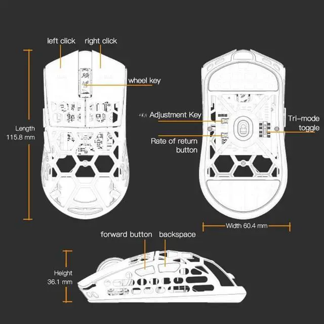 Alt view image 5 of 7 - SYH&AQYE Darmoshark M2 Wireless Mouse BT5.0 2.4G 4KHz Receiver Wired TriMode Rechargeable Gaming Mouse Lightweight Design 26000DPI Adjustable Ergonomic Design Large Capacity Battery