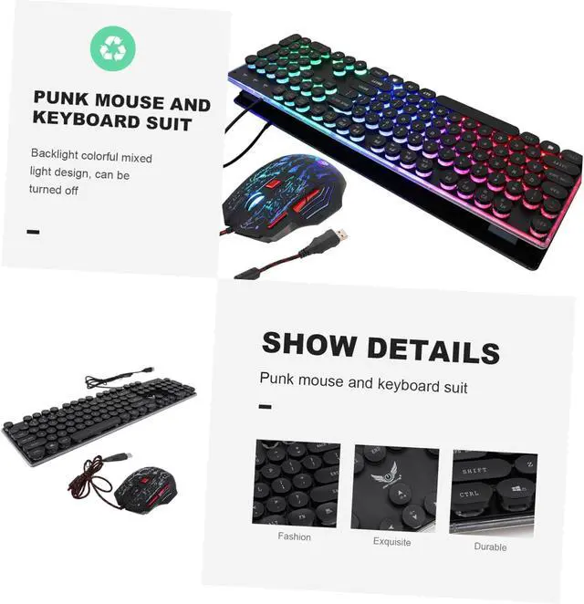 Alt view image 6 of 7 - Rainbow Backlit Gaming Keyboard and Mouse Set Ergonomic USB Gamer Combo RGB LED Lighting for PC and Laptop