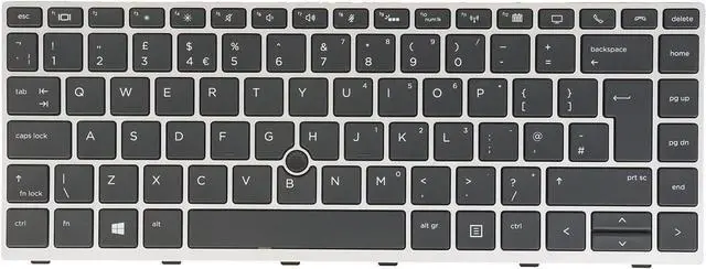 Main image of Laptop Replacement Keyboard for HP ZBook 14u G5 G6, Elitebook 840 G5/G6, 846 G5/G6, 745 G5 /G6, L11307-031 L14377-031, Backlit (UK GB Layout, Silver Frame)