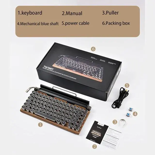 Alt view image 6 of 7 - Vintage Typewriter,Type Writer, Bluetooth Wireless Mechanical Keyboard, Multi Devices Connection for PC/MAC/Laptop/Tablet/Phone,Woodcolor(Color:Pink)