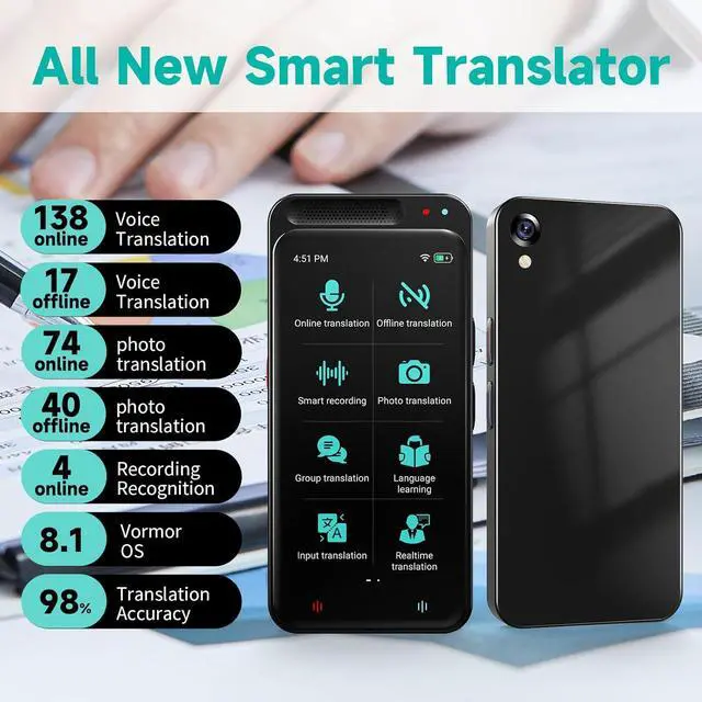 Alt view image 2 of 7 - Language Translator Device, VORMOR ChatGpt Ai Translator, Spainish English Two Way Real-Time Voice Translation, Support 138 Languages, Offline&Recording&Photo Translation for Travel Business Learning