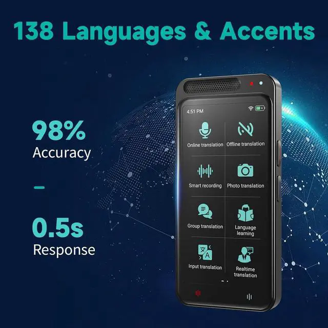 Alt view image 3 of 7 - Language Translator Device, VORMOR ChatGpt Ai Translator, Spainish English Two Way Real-Time Voice Translation, Support 138 Languages, Offline&Recording&Photo Translation for Travel Business Learning